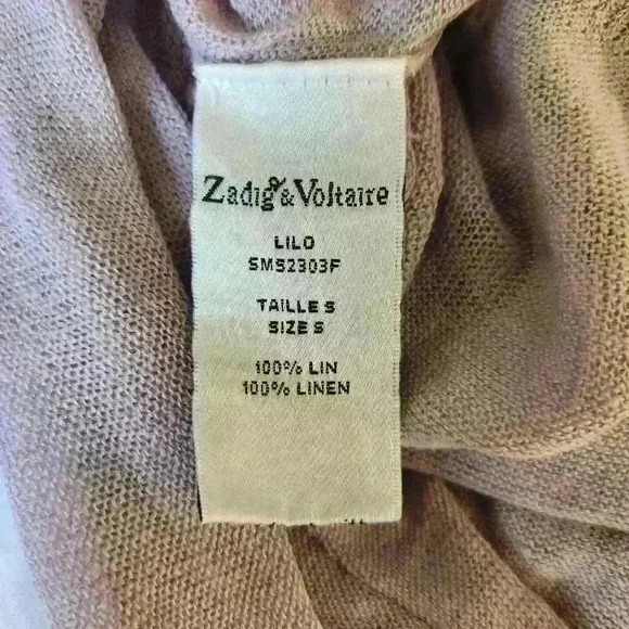 Zadig & Voltaire 100% Linen Longsleeve V Neck Shirt | Pale Pink Designer Top - Picture 6 of 7